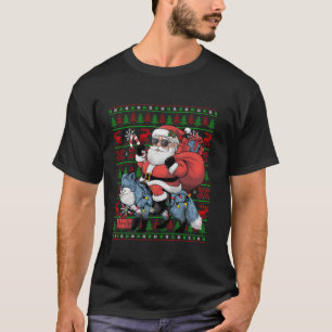 T-shirt Mauvais Noël Lumières Drôle Père Noël équitation F