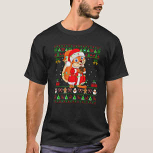 T-shirt Mauvais Noël Lumières Père Noël Costume Écureuil N