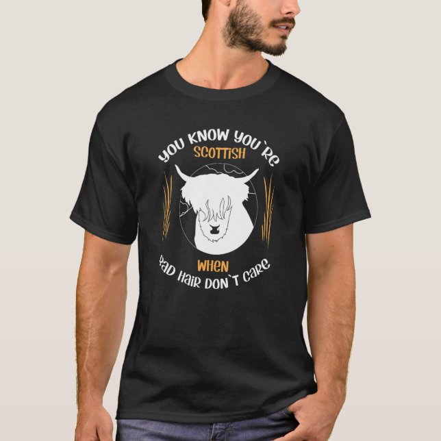 T-shirt Mauvaise Coiffure N'Importe Vache Écossaise Des Hi (Devant)