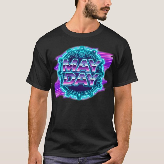 T-shirt "May Day" Synthwave Néon Graphique Hommes Années 8 (Devant)