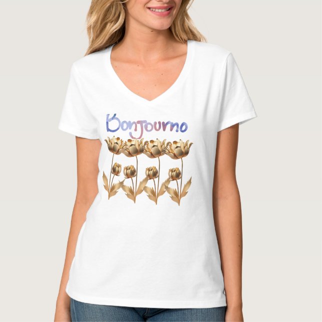 T-shirt “May Your Evening Shine with Golden Blossoms” (Devant)