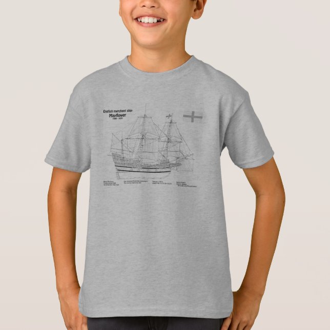 T-shirt Mayflower - Plan directeur des navires SD (Devant)
