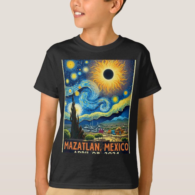 T-shirt Mazatlan Mexique Total Solar Eclipse 2024 Starry N (Devant)