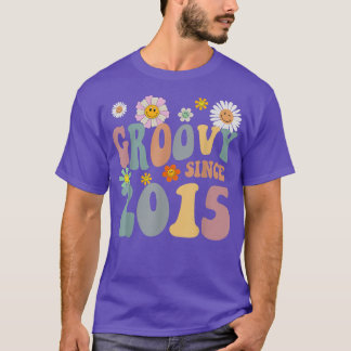 T-shirt mb Groovy Since 2015 Retro Hippie Flower 7th Birth