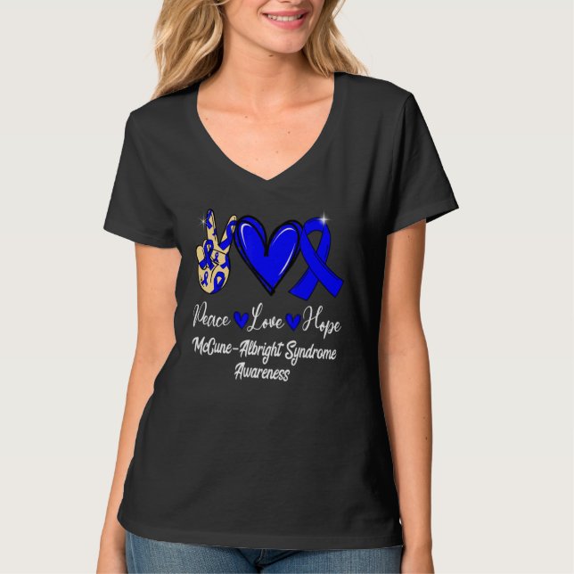 T-shirt McCune Albright Syndrome MAS Peace Love Hope Blue  (Devant)