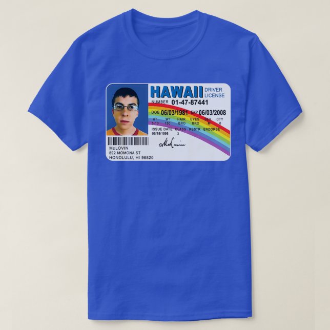 T-shirt Mclovin Superbad Id Pilote Cadeaux Drôle Driv (Design devant)