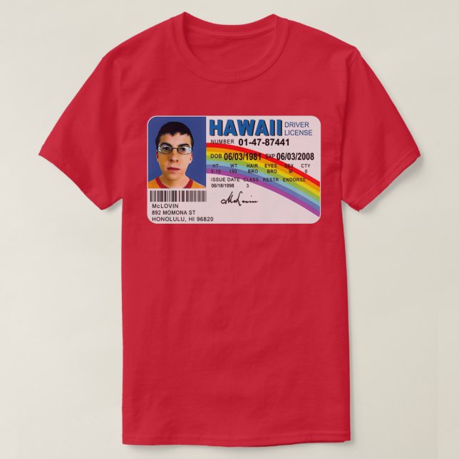 T-shirt Mclovin Superbad Id T Conducteur Cadeaux Drôle Dr. (Design devant)