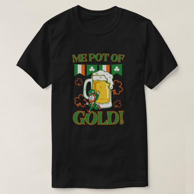 T-shirt Me pot de bière irlandaise en or (Design devant)