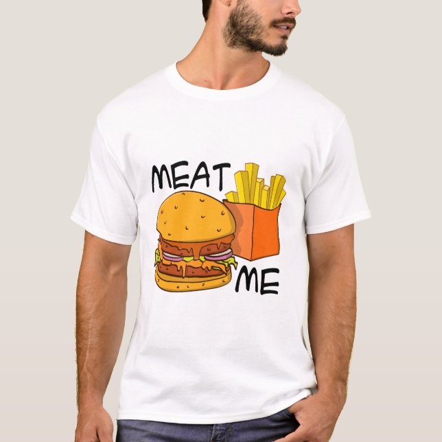 T-shirt "Meat me" Hamburger et friet illustration (Devant)