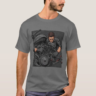 T-shirt Mécanicien au travail - Moteur à vélo Vintage