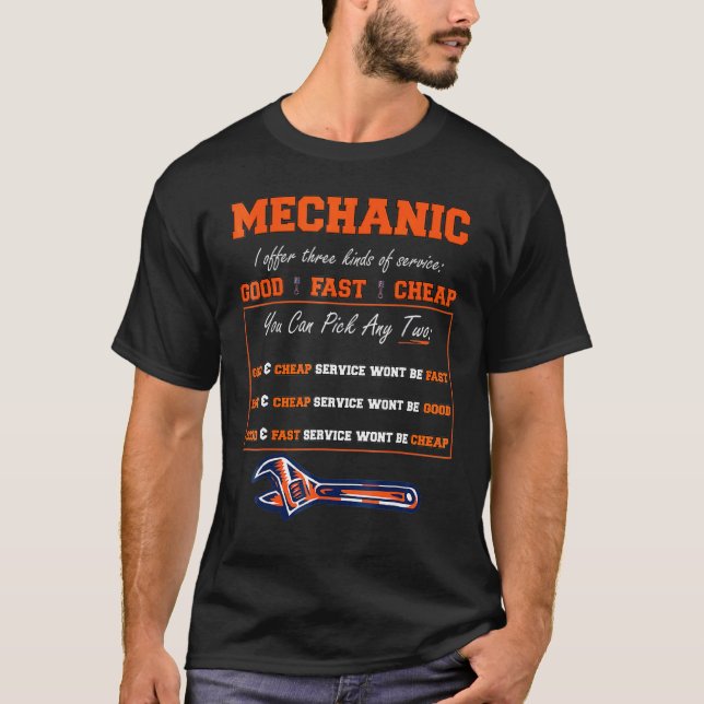T-shirt Mécanicien automobile de garage bon rapide pas che (Devant)