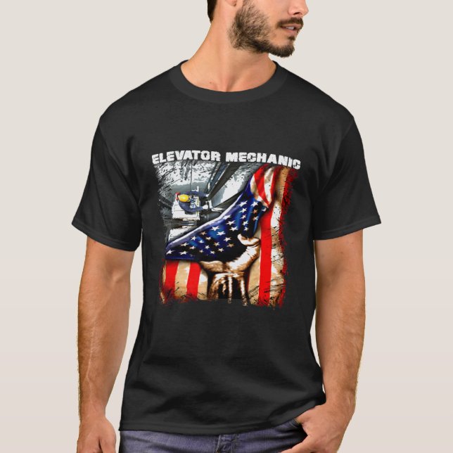 T-shirt Mécanicien d'ascenseur Drapeau Américain (Devant)