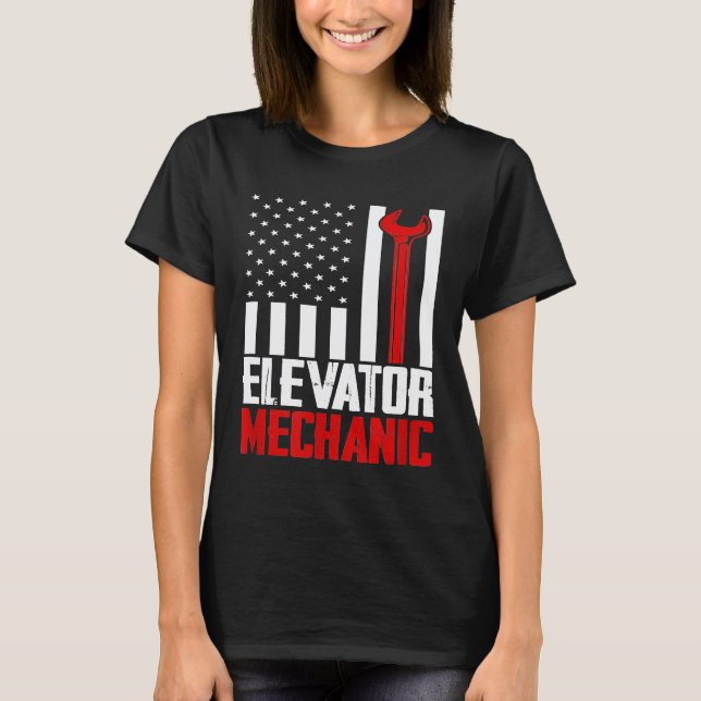 T-shirt Mécanicien d'ascenseur Drapeau américain pour tech (Devant)