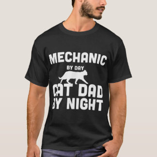 T-shirt Mécanicien De Jour Chat Papa De Nuit