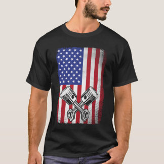 T-shirt Mécanicien de voiture ancienne Piston Drapeau amér
