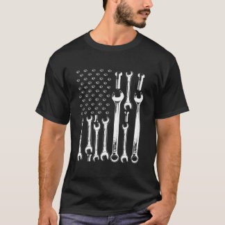 T-shirt Mécanicien Drapeau Américain Clé à Douille Patriot