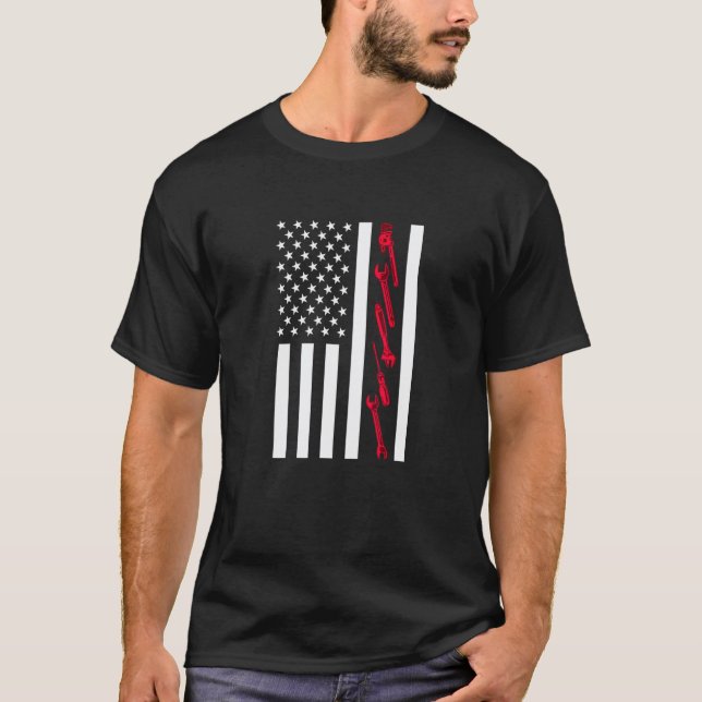 T-shirt Mécanicien Drapeau Américain Serviceman Papa Auto  (Devant)