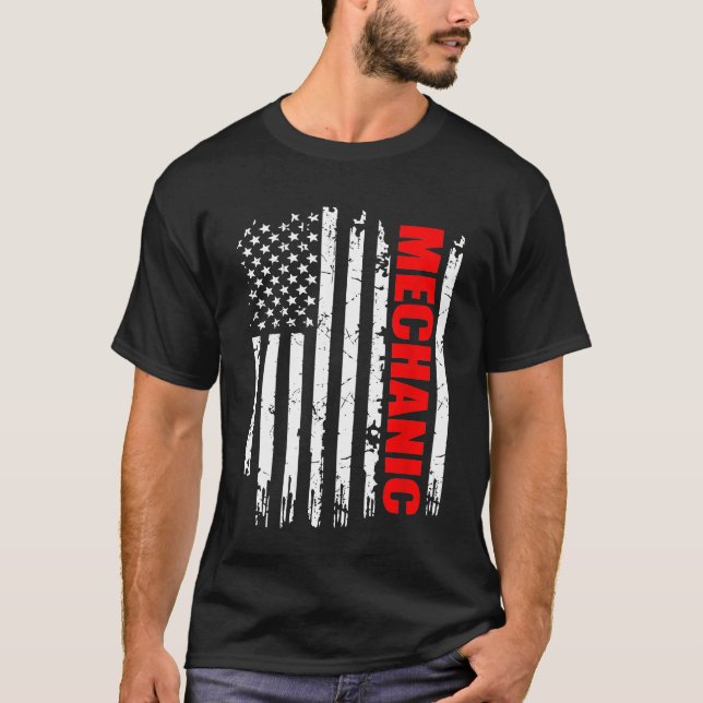 T-shirt Mécanicien Drapeau États-Unis Professions Fier  (Devant)