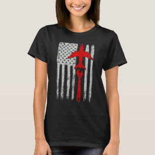 T-shirt Mécanicien Ingénieur Avion Rétro Drapeau Us Mécani
