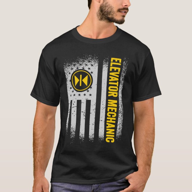 T-shirt Mécanique de l'ascenseur à drapeau américain (Devant)
