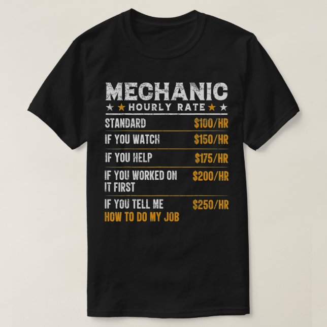T-shirt Mécanique Taux Horaire Drôle Travailleur Mécanique (Design devant)