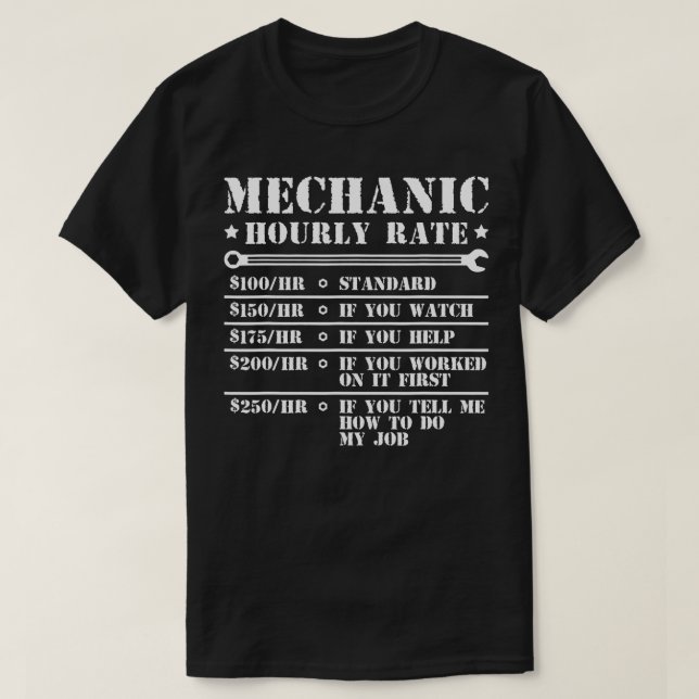 T-shirt Mécanique Taux Horaire Funny Car Motorcycle Travai (Design devant)