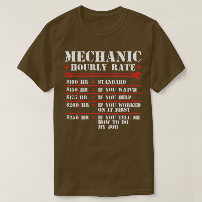 T-shirt Mécanique Taux Horaire Funny Car Motorcycle Travai (Design devant)