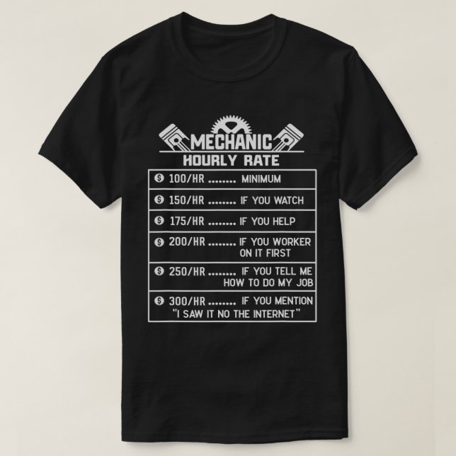 T-shirt Mécanique Taux horaire Mécanique Ingénieur Mécaniq (Design devant)