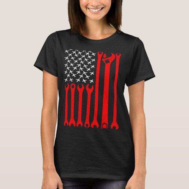 T-shirt Mécanique US Flag Plane Réparation d'aéronefs Méca (Devant)