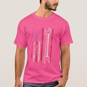 T-shirt Mécanique USA American Flag Patriotic Pour Hommes