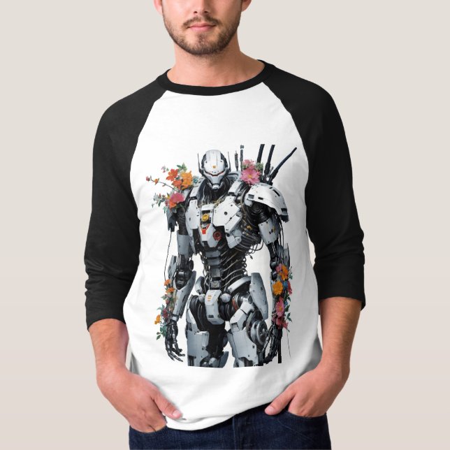 T-shirt Mech Robot With Flowers (Devant)