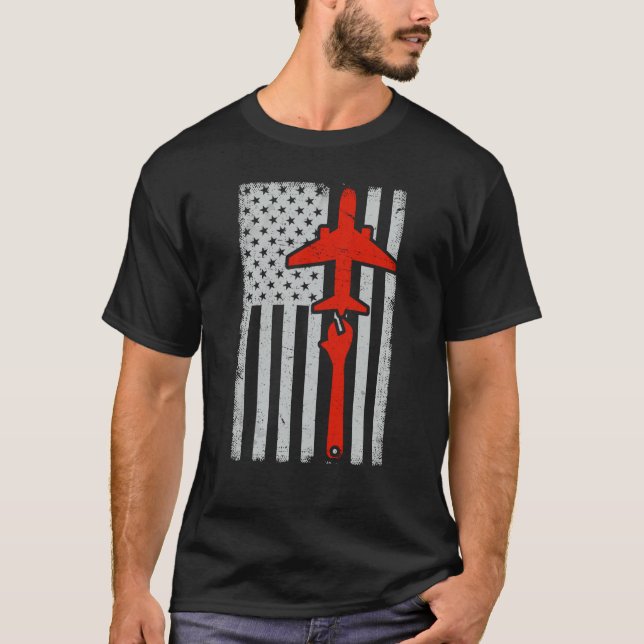 T-shirt Mechanics American Flag Plane Airplane Mechanic Wr (Devant)