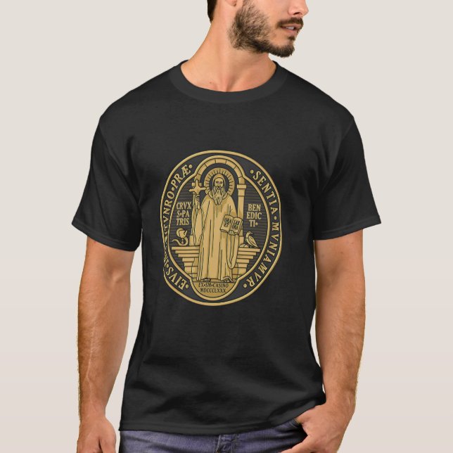 T-shirt Médaille de Saint Benoît catholique latin traditio (Devant)