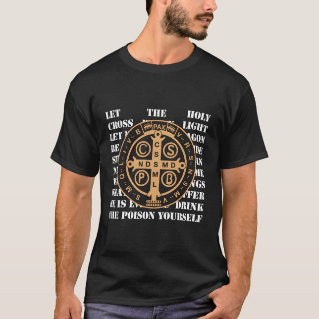 T-shirt Médaille Saint Benedictine Avec Croix Bénédictine  (Devant)