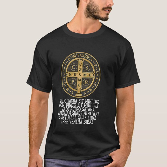 T-shirt Médaille Saint Benoît Catholique Latin Traditionne (Devant)