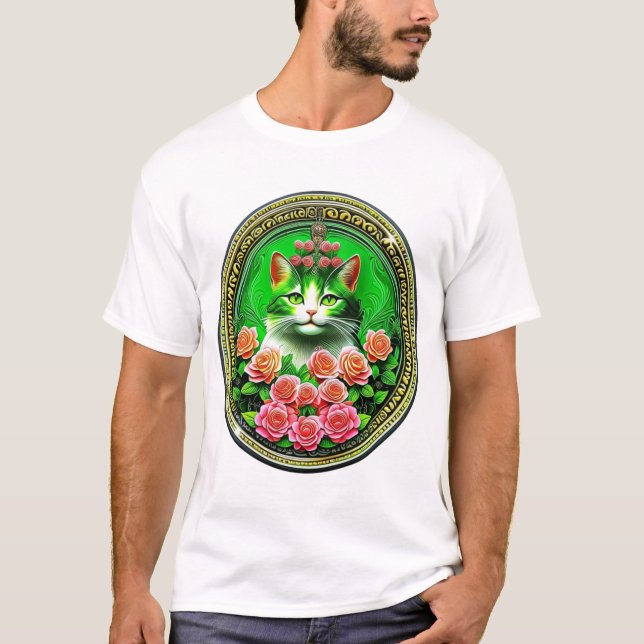 T-shirt Médaillon de chat Rose Émeraude (Devant)