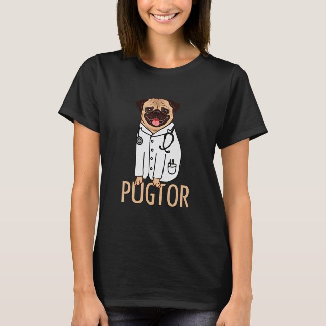 T-shirt Médecin Carlin Avec Stethoscope Pugtor-Animal Chie (Devant)