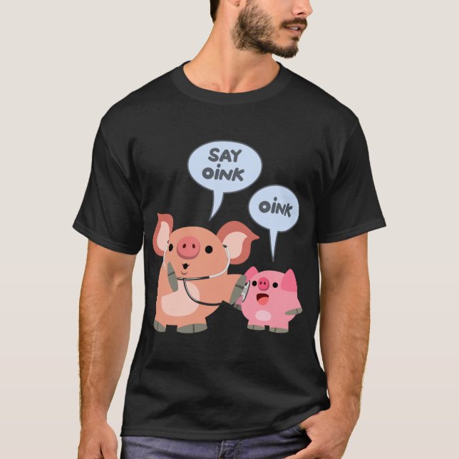 T-shirt Médecin et patient du cochon de dessin mignon (Devant)