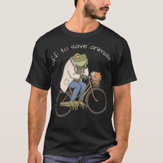 T-shirt Médecin Grenouille Mignon à Vélo avec Chat pour Sa