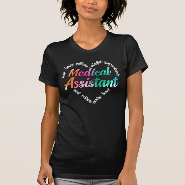 T-shirt Médicale Assistant Coeur Mot Cloud Aquarelle (Devant)