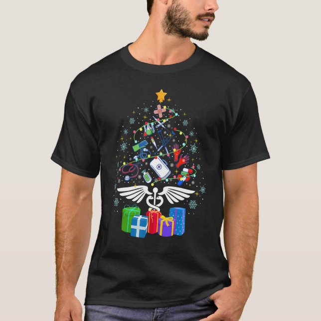 T-shirt Médicale sapin de Noël infirmière docteur Noël Paj (Devant)