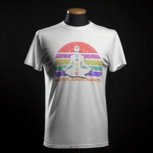 T-shirt Méditation de Chakra Yoga Coucher de soleil arc-en