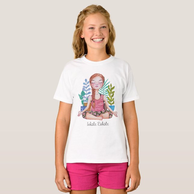 T-shirt Méditer la fille avec les Plantes (Devant entier)