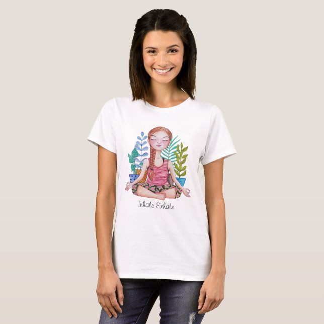 T-shirt Méditer la fille avec les Plantes (Devant entier)