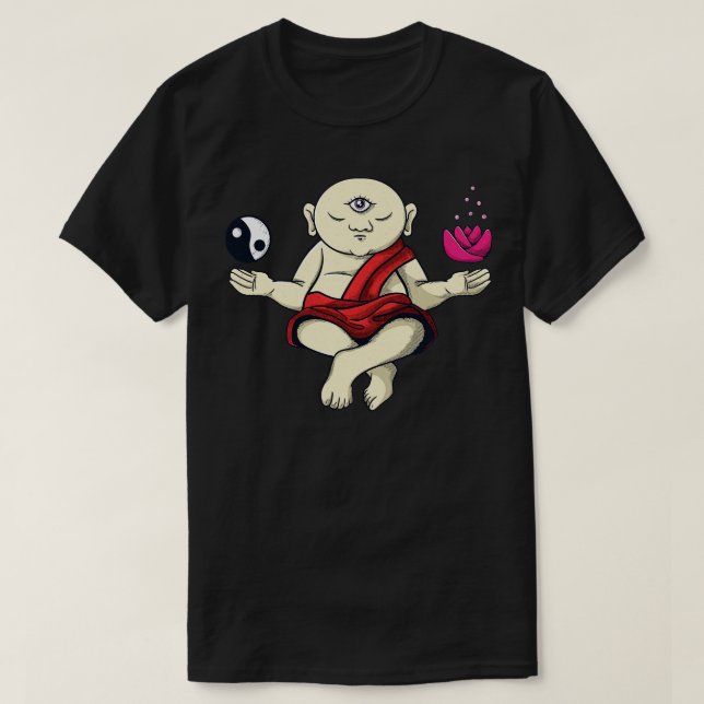 T-shirt Méditer le moine bouddhiste Zen Bouddha Om (Design devant)