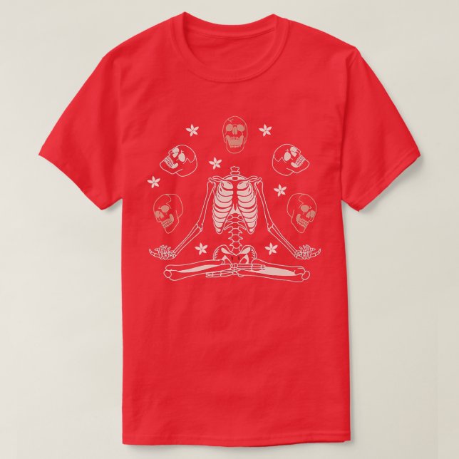 T-shirt Méditer le squelette, le squelette de yoga  (Design devant)