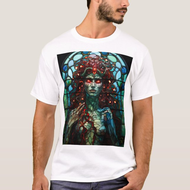 T-shirt Medusa - Fenêtre en verre tendu Style Tiffany (Devant)