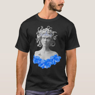 T-shirt Medusa Gorgon Mythologie grecque Bleu Floral