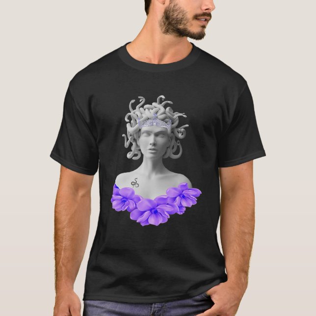 T-shirt Medusa Gorgon Mythologie grecque Purple Floral (Devant)