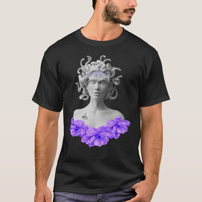 T-shirt Medusa Gorgon Mythologie grecque Purple Floral (Devant)